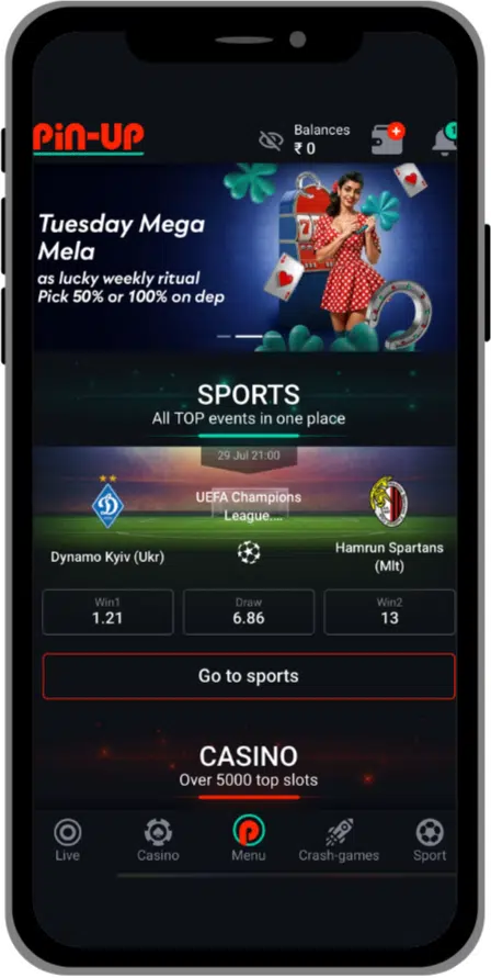 Pin-Up sports betting screen